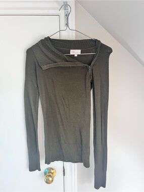 Costa Blanca Olive Green Asymmetrical Zip Cowl Sweater